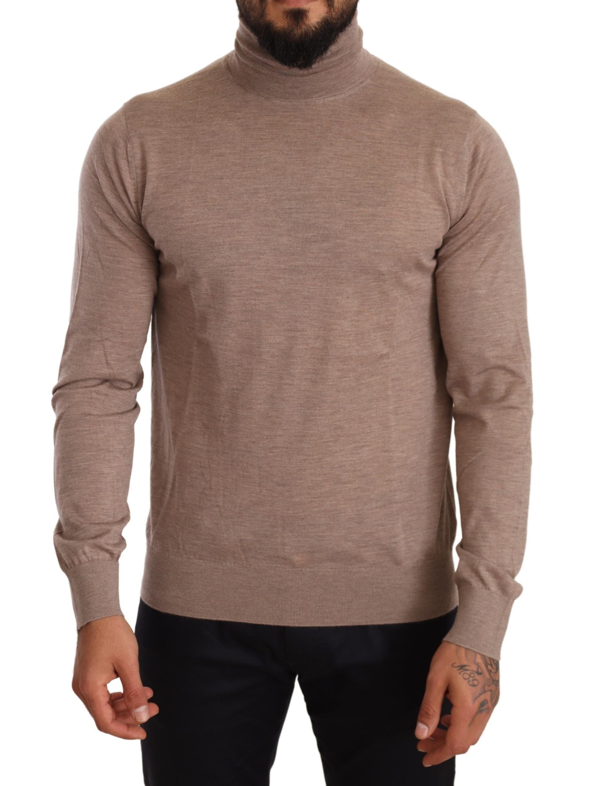 Pull en cachemire marron Dolce & Gabbana à col roulé, doux et chaud, avec finition élégante et style sophistiqué.