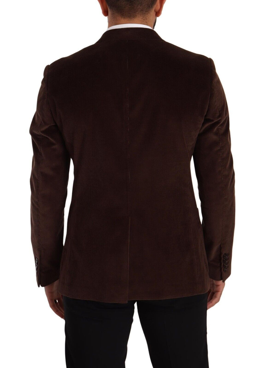 Veste blazer Dolce & Gabbana en velours côtelé marron à coupe slim, logo DG visible sur l'avant.