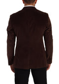 Veste blazer Dolce & Gabbana en velours côtelé marron à coupe slim, logo DG visible sur l'avant.