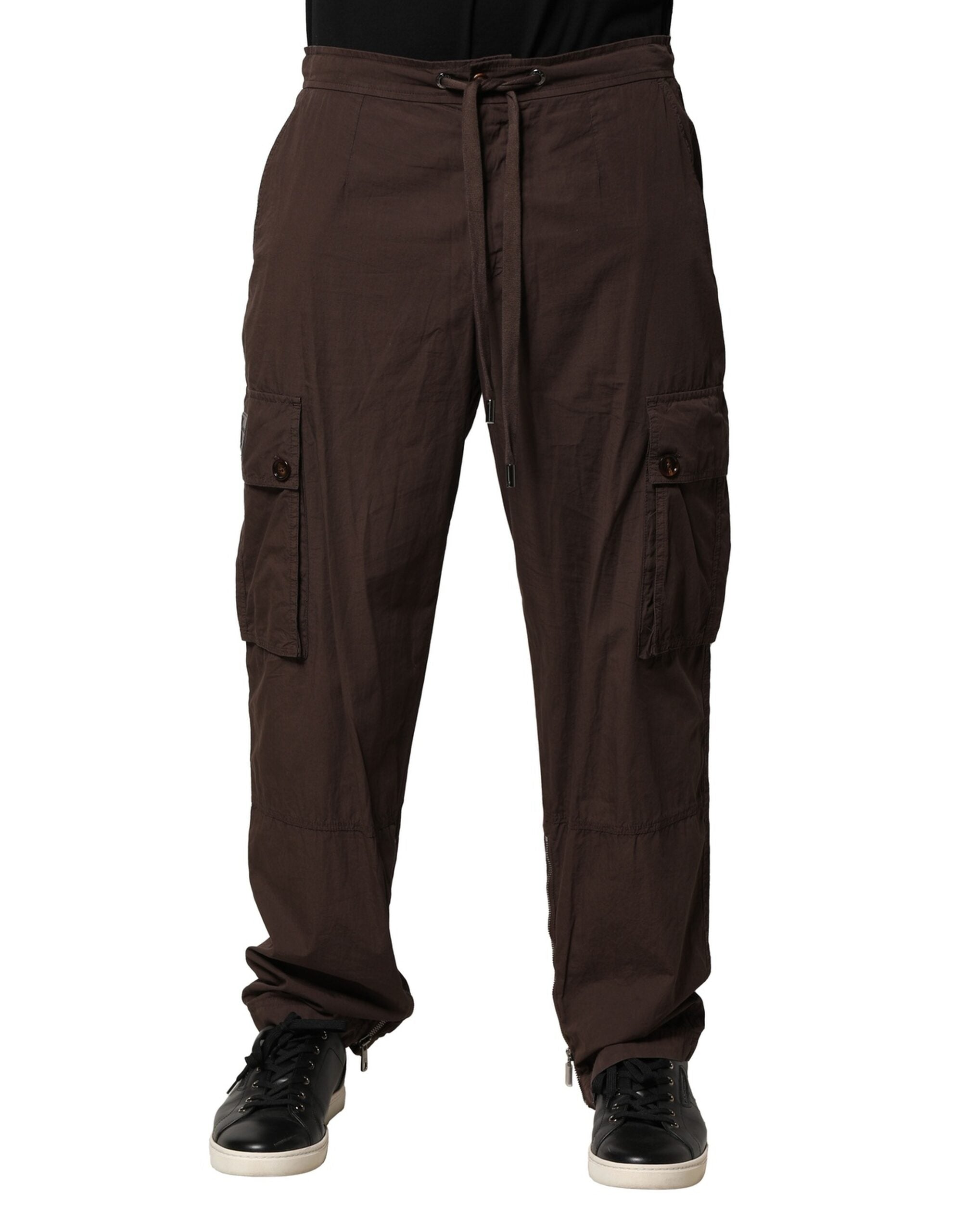 Pantalon cargo jogger en coton marron pour homme de Dolce & Gabbana, avec poches et coupe décontractée.