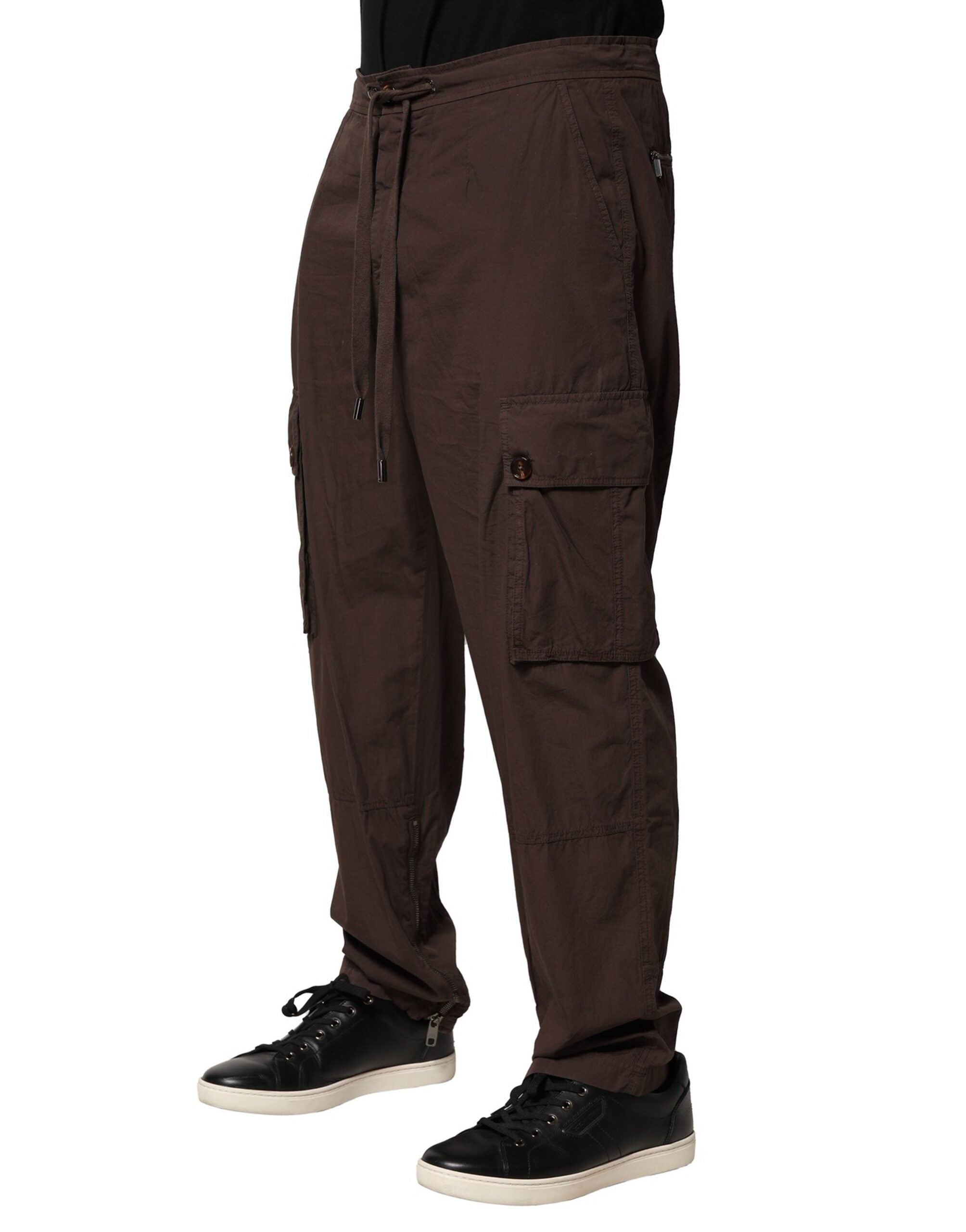 Pantalons cargo marron pour homme de Dolce & Gabbana en coton, style décontracté avec poches latérales et taille élastique.