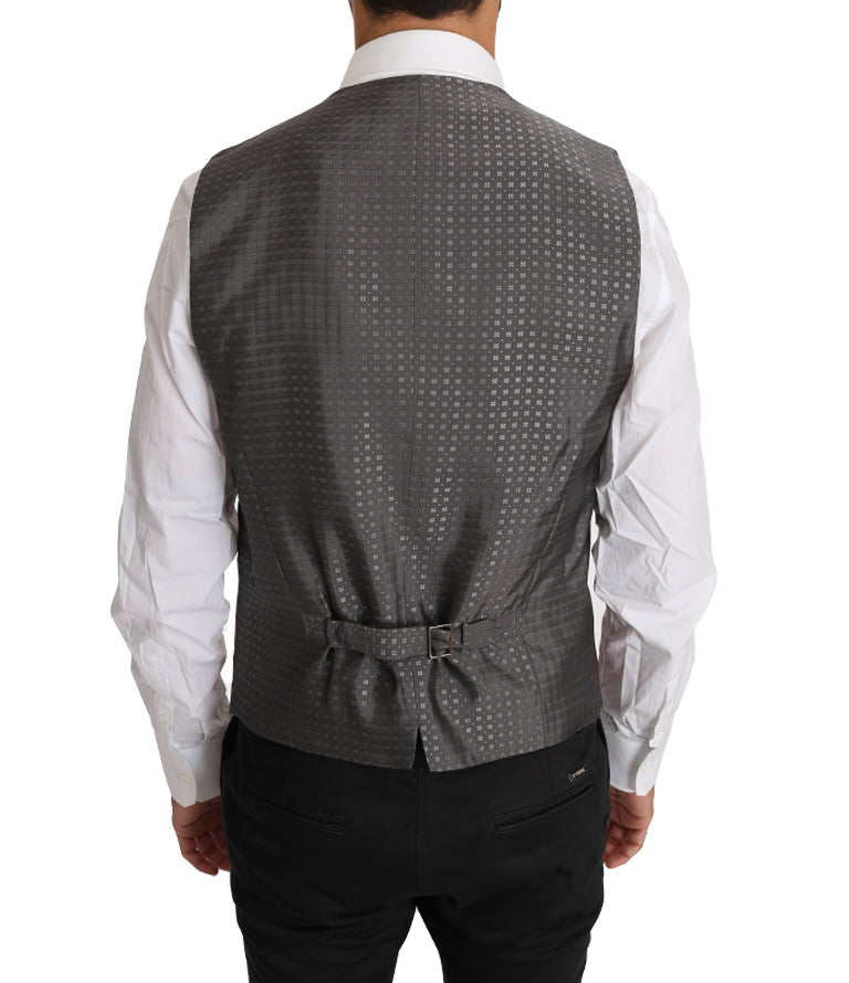 Gilet en laine et soie marron de Dolce & Gabbana, veste sans manches élégante pour homme ou femme.