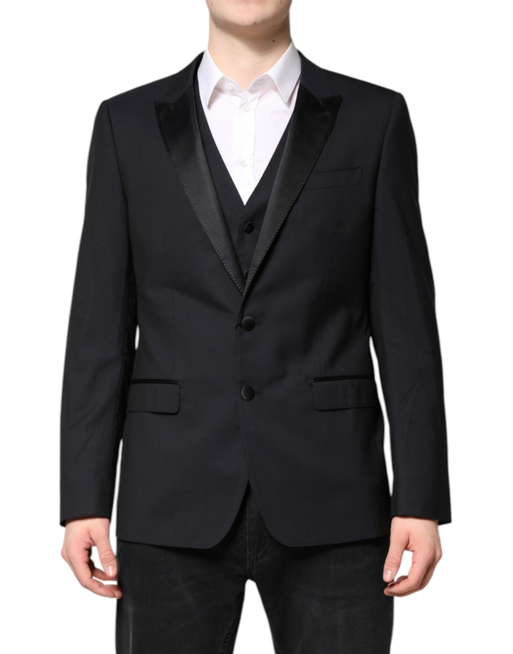 Costume en laine bleu foncé Dolce & Gabbana MARTINI, veste et pantalon élégants pour homme.
