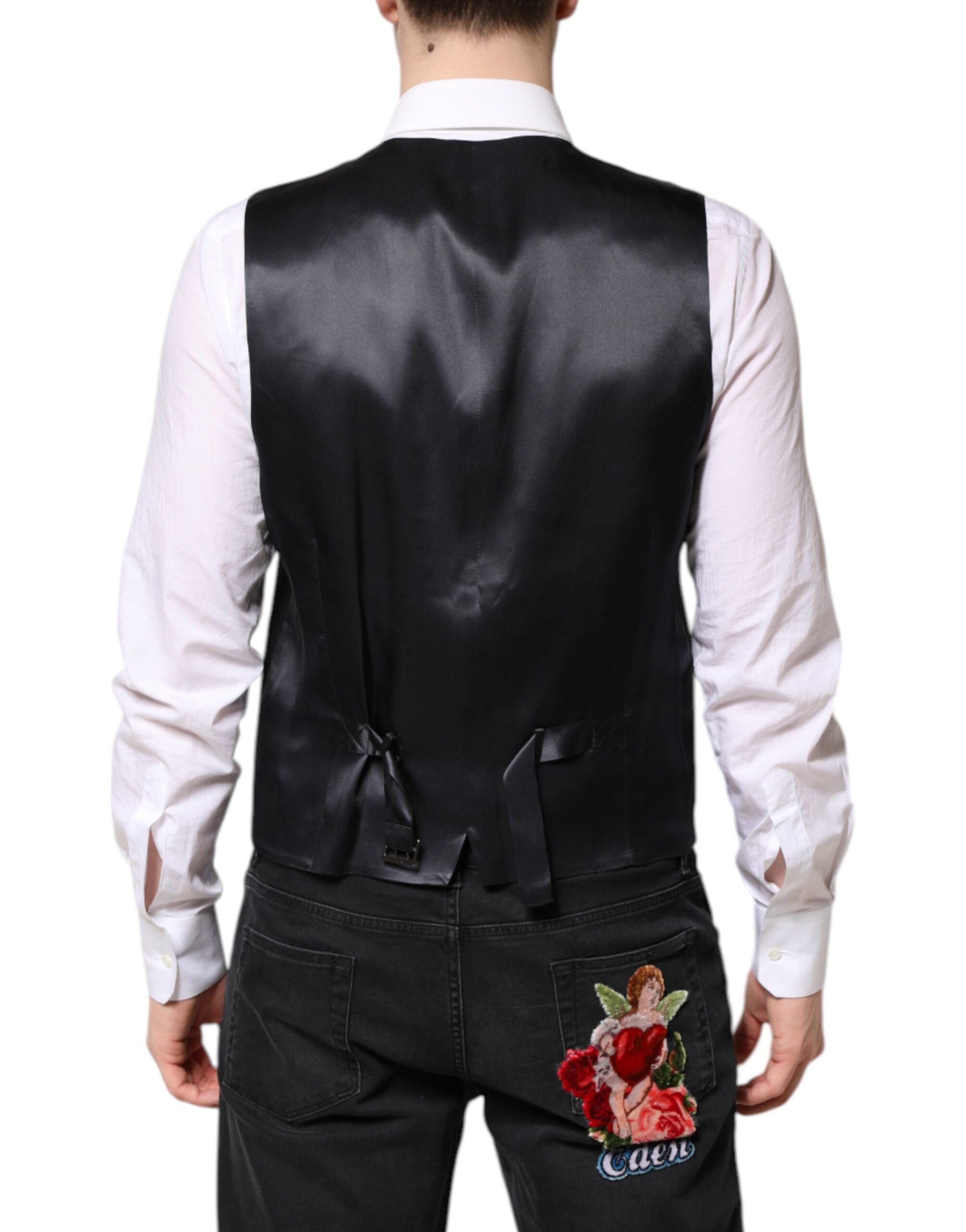 Costume en laine bleu foncé Dolce & Gabbana Martini 2 pièces avec veste et pantalon, élégant et sophistiqué.