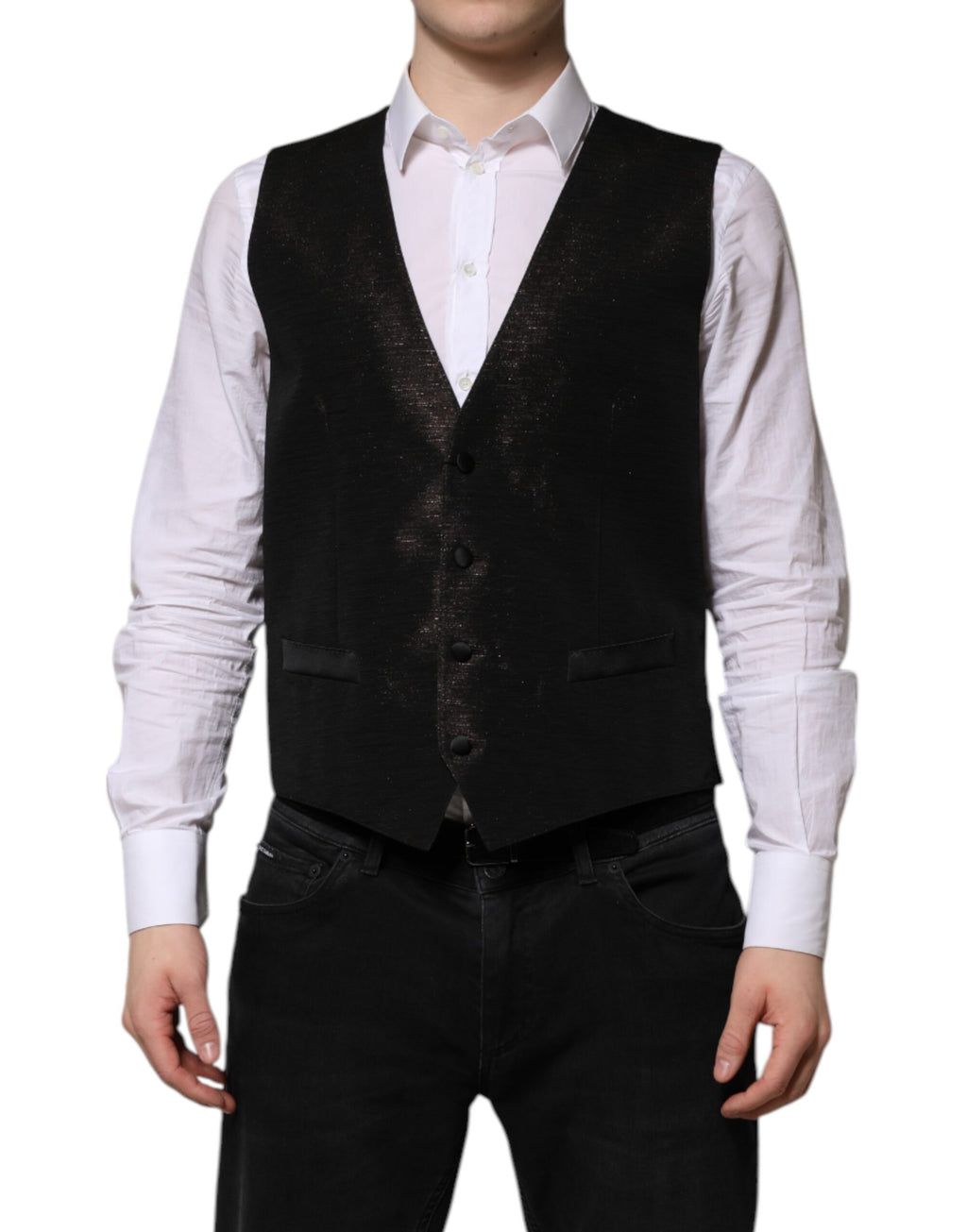 Gilet formel pour homme Dolce & Gabbana, marron foncé, en tissu élégant, parfait pour occasions habillées.