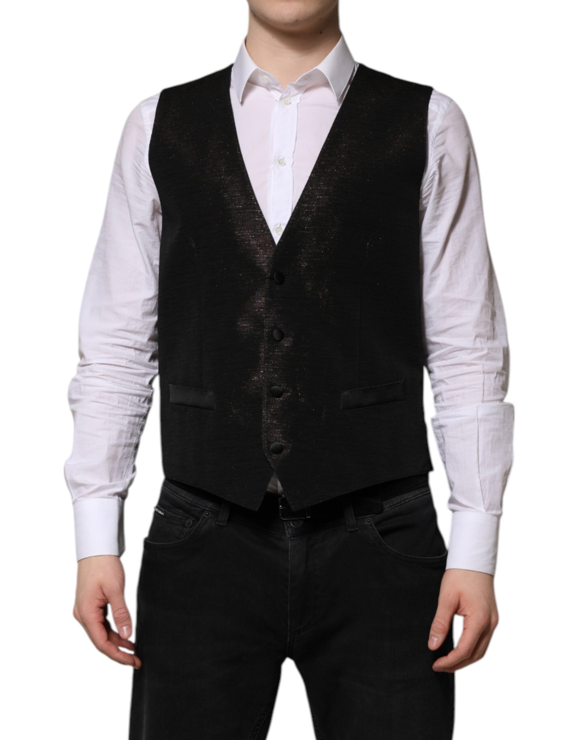 Gilet formel pour homme Dolce & Gabbana, marron foncé, en tissu élégant, parfait pour occasions habillées.