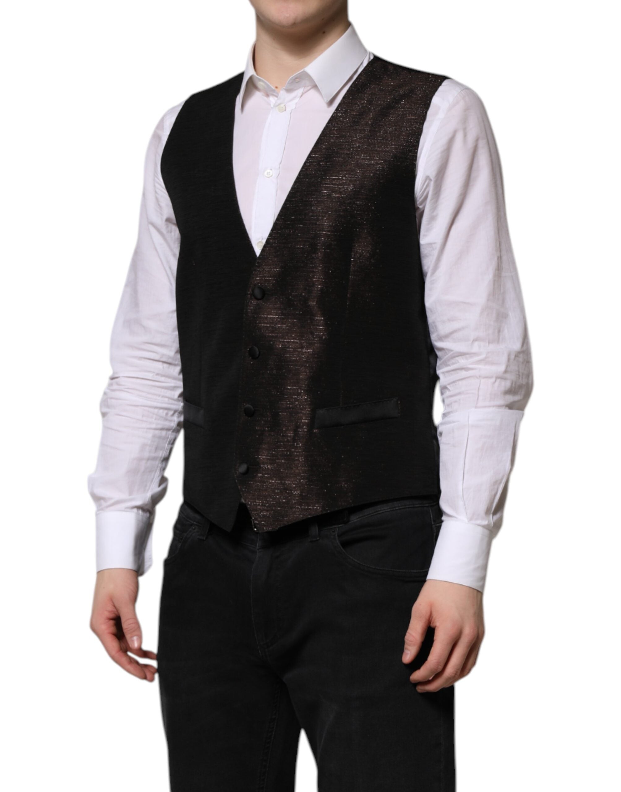 Gilet formel pour homme Dolce & Gabbana en marron foncé, vêtement élégant avec finition raffinée.