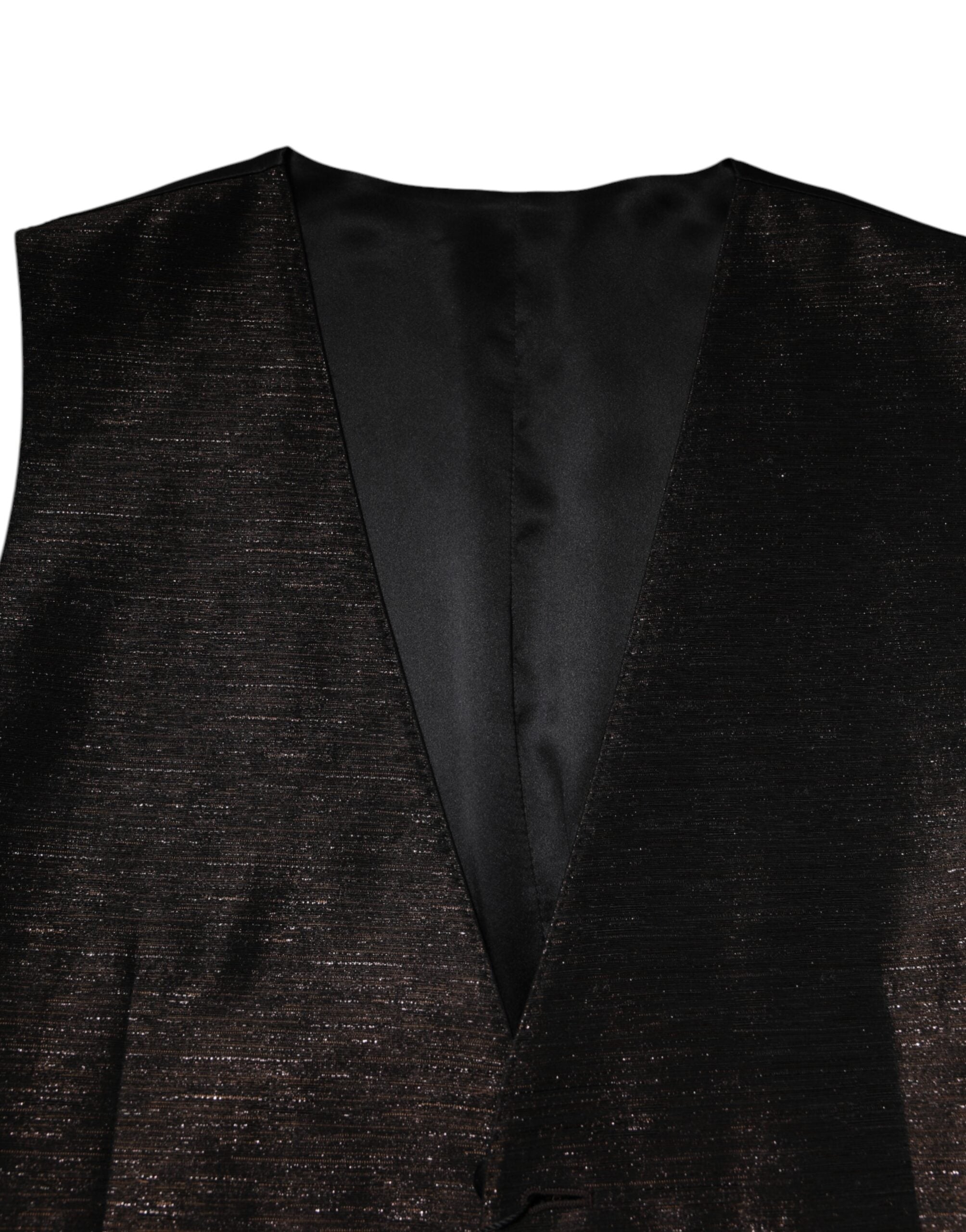 Gilet formel pour homme Dolce & Gabbana, marron foncé, ajusté, avec col en V et boutons devant, idéal pour occasions élégantes