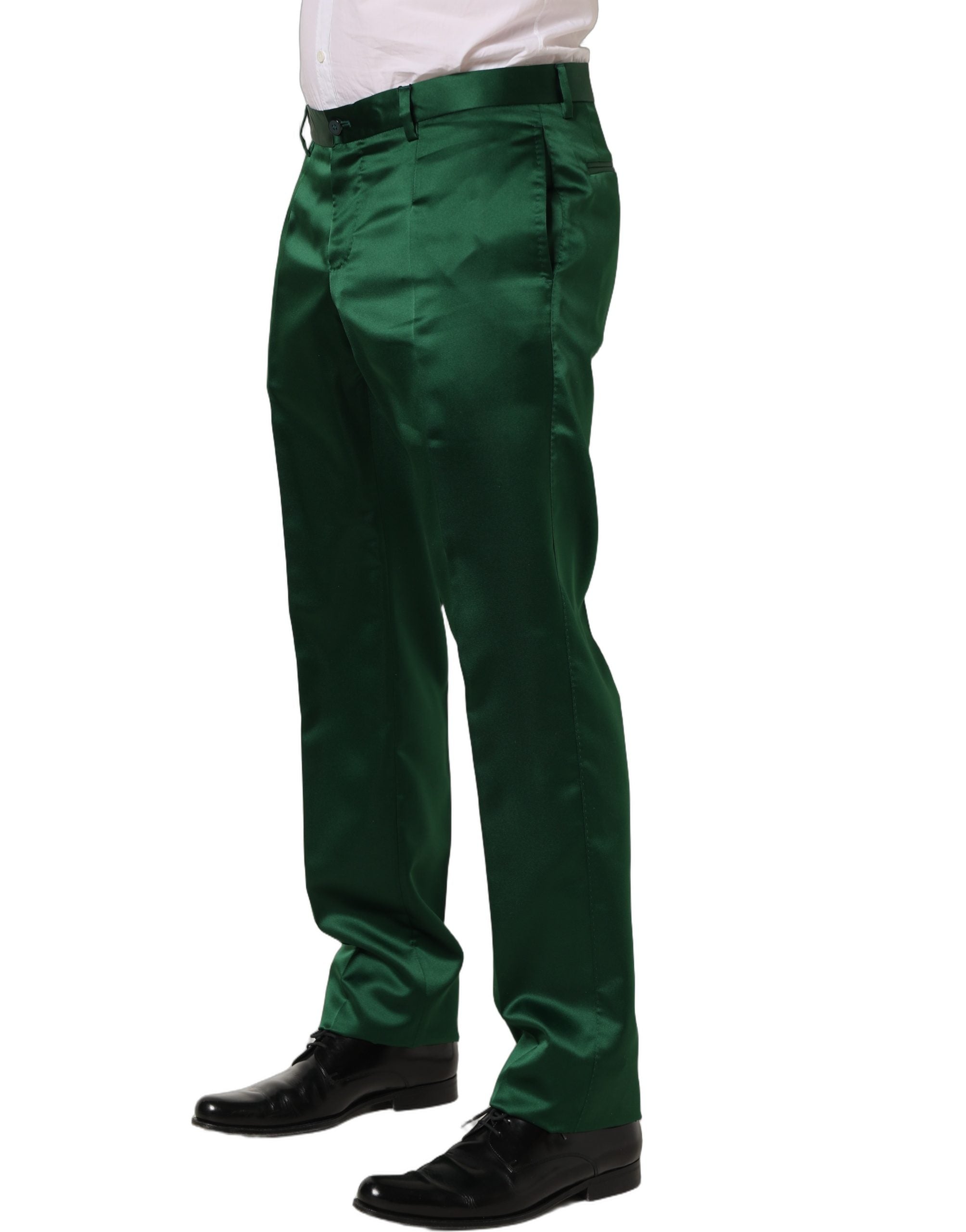 Pantalon habillé Dolce & Gabbana vert foncé, coupe tapered, jambes fuselées, tissu élégant, vue de face sur un fond neutre.