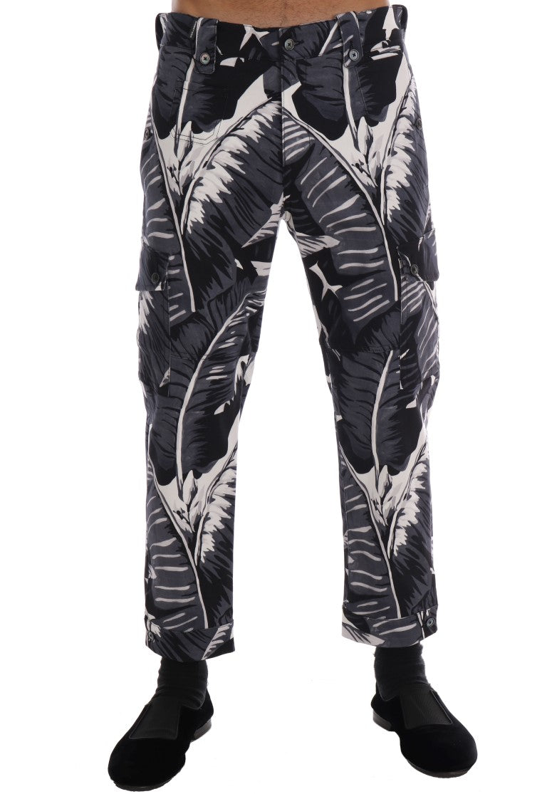 Pantalons en coton gris à motif banane de Dolce & Gabbana, style élégant et confort, détails visibles sur l'image.