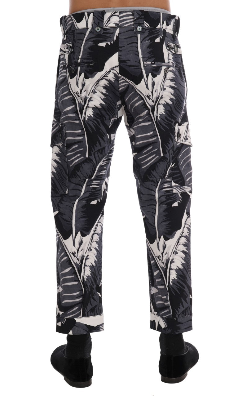 Pantalons en coton gris à motif banane feuille de Dolce & Gabbana, style élégant et confortable pour homme ou femme.