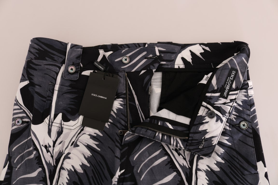 Pantalons en coton gris à motif feuilles de bananier Dolce & Gabbana, style élégant et décontracté.