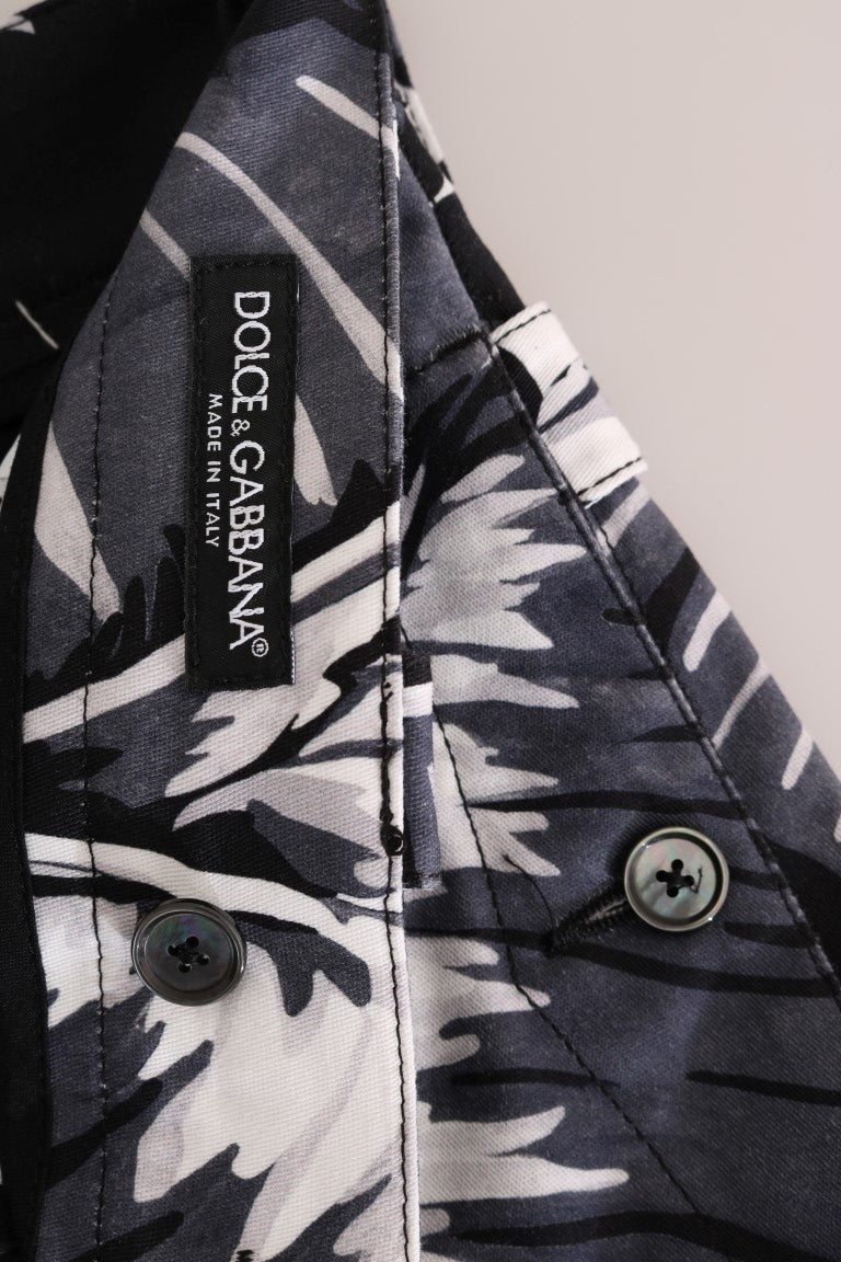 Pantalon en coton gris avec motif feuilles de bananier Dolce & Gabbana, style élégant et confortable.