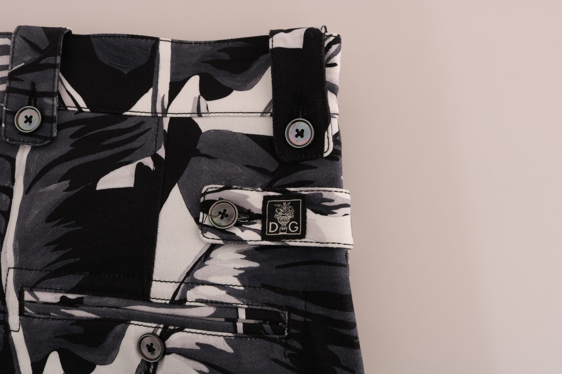 Pantalons en coton gris à motif feuilles de bananier de Dolce & Gabbana, style élégant et confortable.