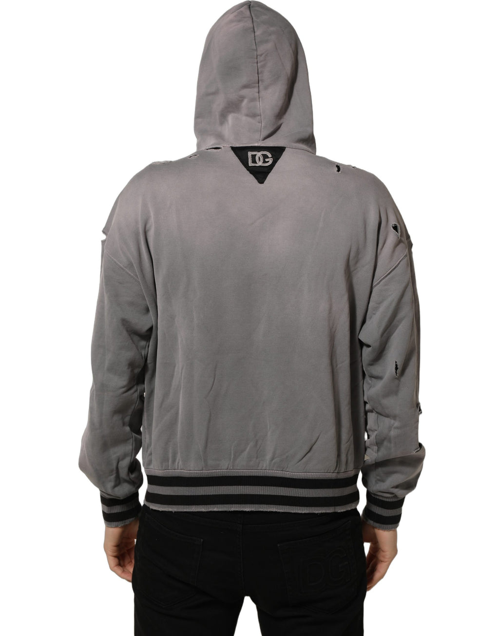 Sweat à capuche graphique gris Dolce & Gabbana pour homme, sweat-shirt en coton avec logo et design moderne.