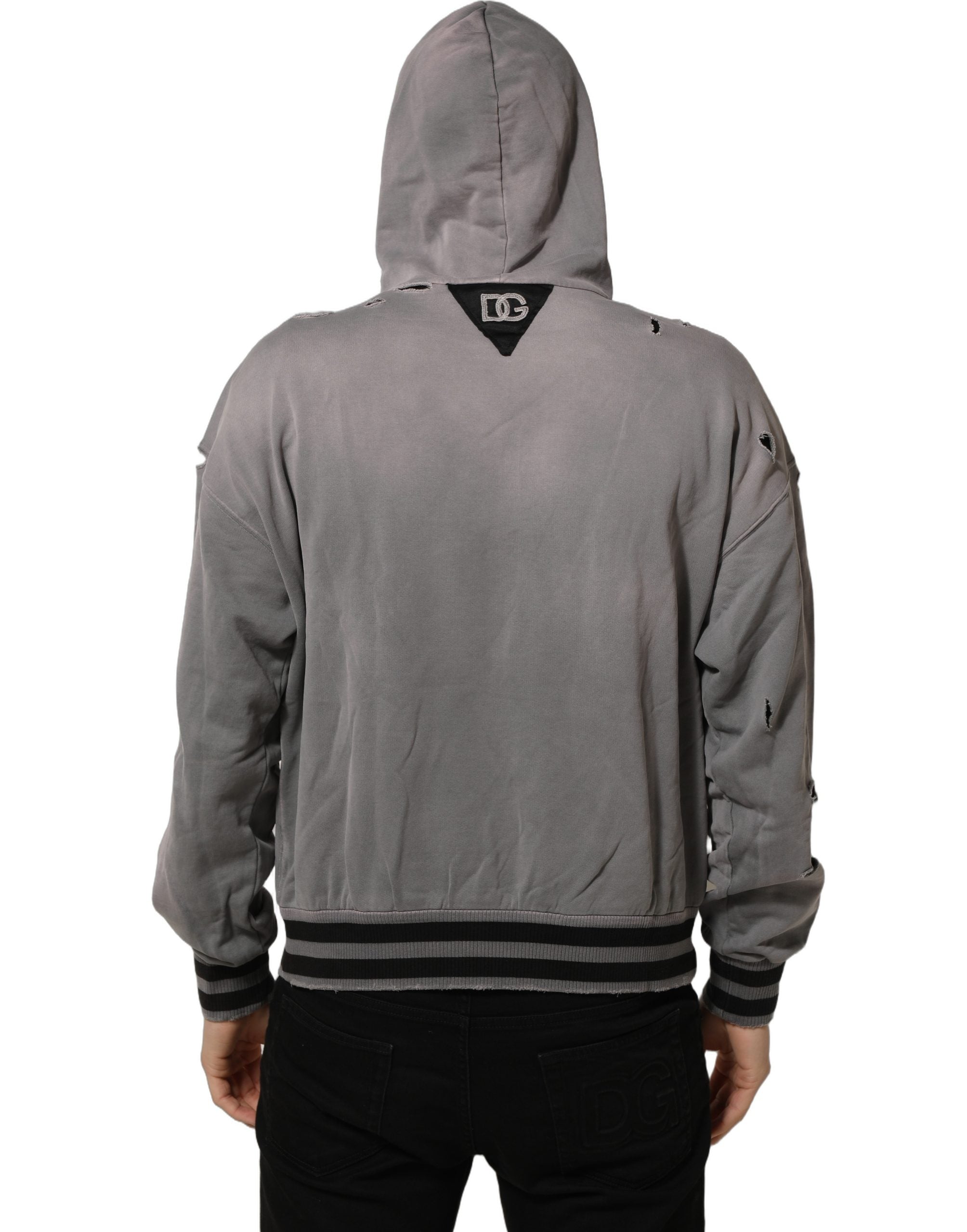 Sweat à capuche graphique gris Dolce & Gabbana pour homme, sweat-shirt en coton avec logo et design moderne.