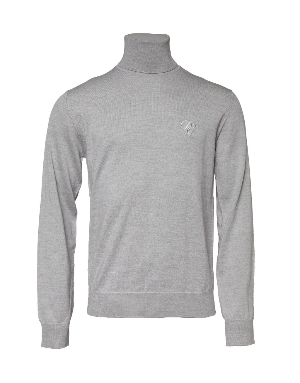 Pull à col roulé gris Dolce & Gabbana à manches longues, en laine douce et ajustée, pour un look élégant et confortable.