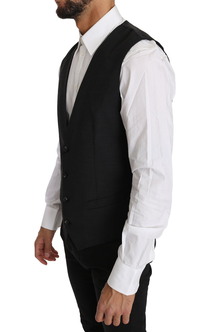 Gilet en laine gris de 100% de Dolce & Gabbana, vêtement élégant pour homme, avec détail de couture visible.