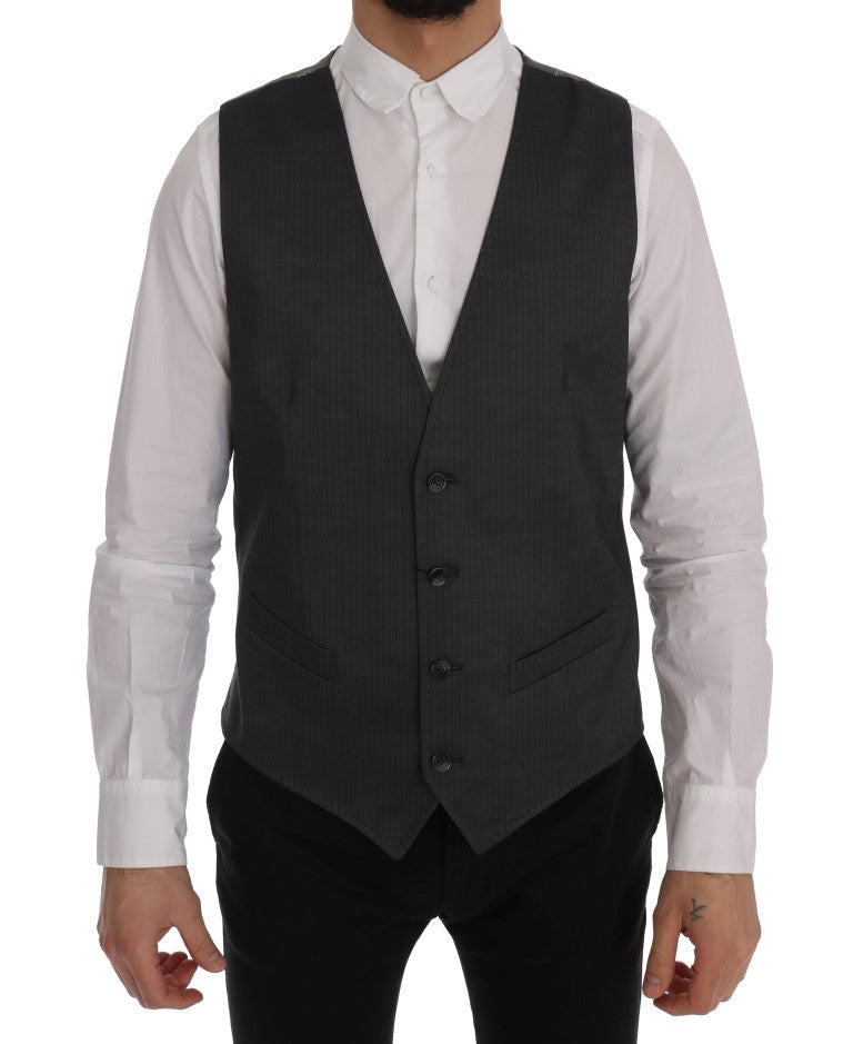 Gilet gris Dolce & Gabbana STAFF en coton et rayonne, avec détails élégants et coupe moderne.