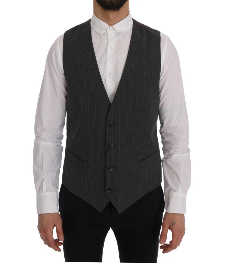 Gilet à rayures gris en coton Dolce & Gabbana STAFF, veste élégante pour homme avec rayures bleues et blanches.