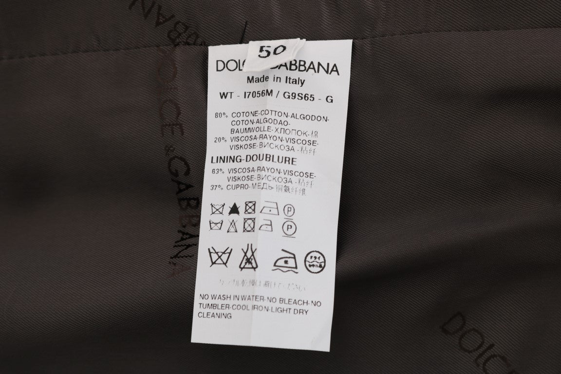 Gilet à rayures gris Dolce & Gabbana STAFF en coton, vue de face, détail des lignes et du col.