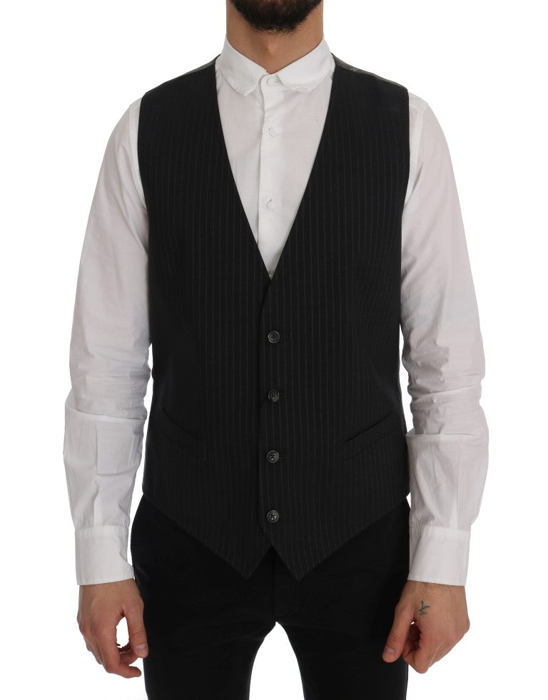 Gilet gris à rayures en coton Dolce & Gabbana STAFF, design élégant et décontracté pour homme.