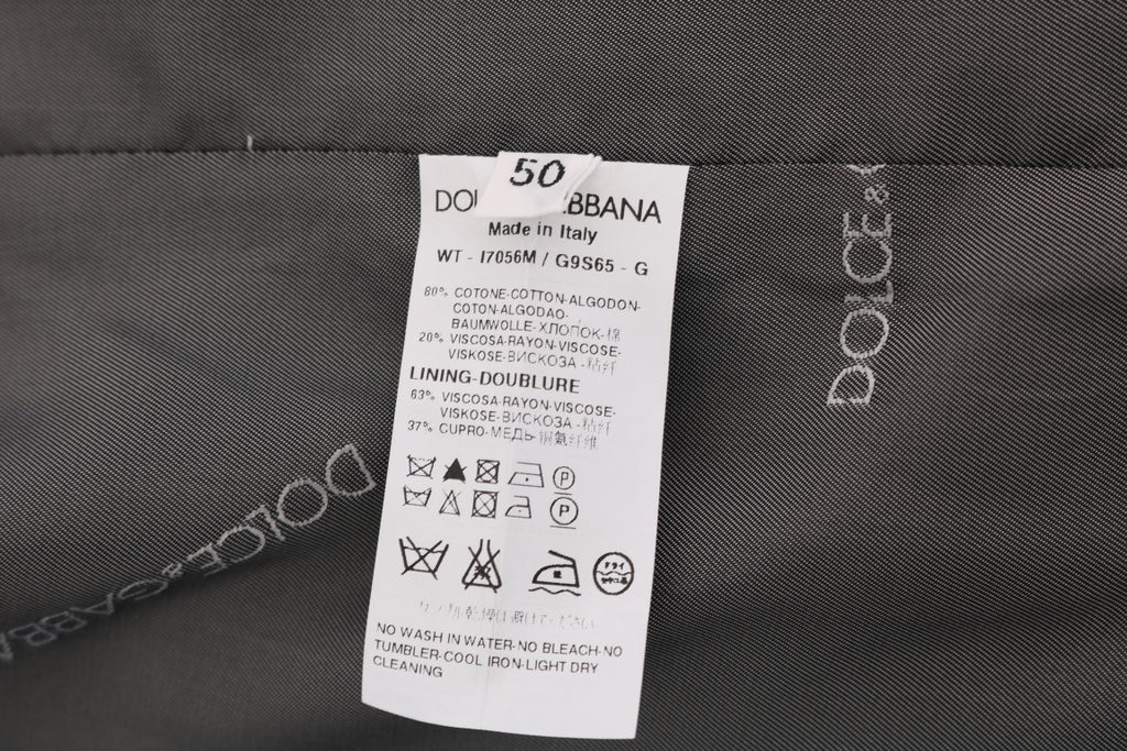 Gilet à rayures gris en coton Dolce & Gabbana STAFF, détail élégant avec col en V et fermeture boutonnée.