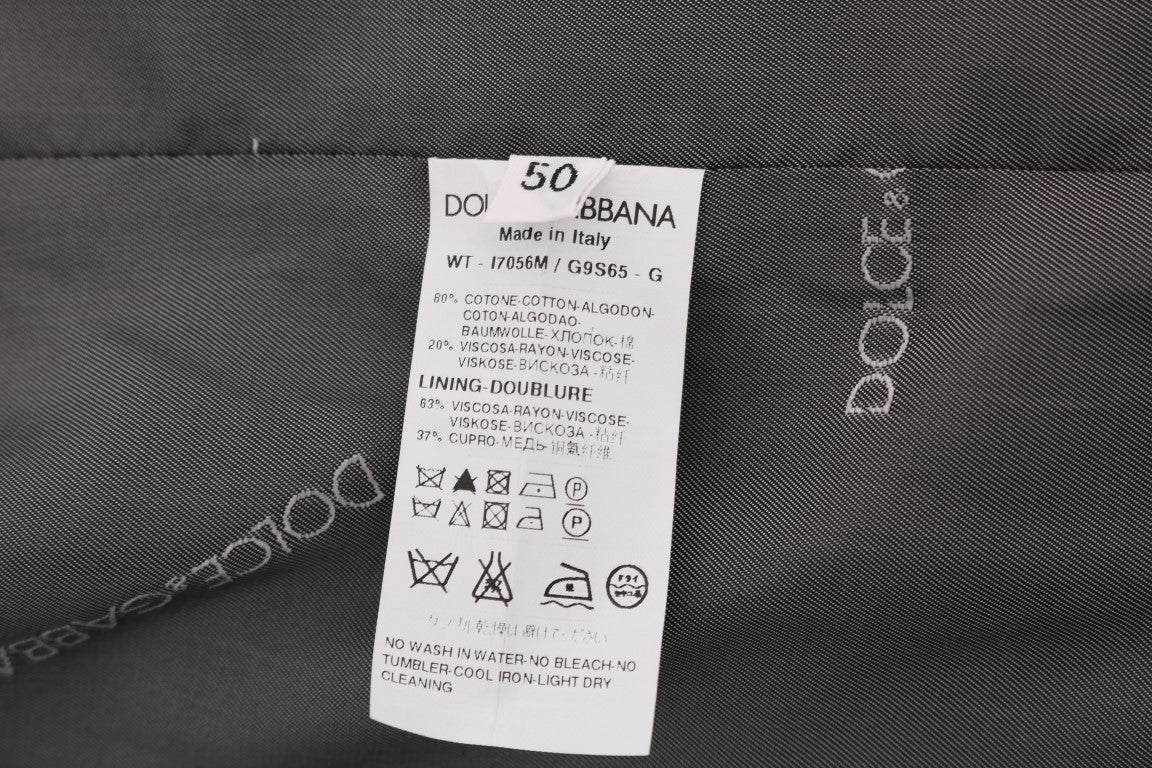 Gilet à rayures gris en coton Dolce & Gabbana STAFF, détail élégant avec col en V et fermeture boutonnée.