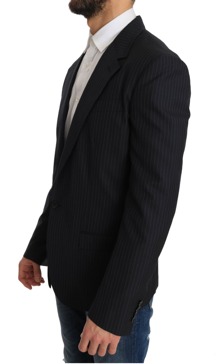 Veste blazer en laine gris rayé de Dolce & Gabbana, coupe slim, style élégant et chic.