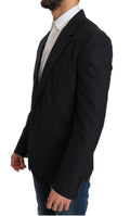Veste blazer en laine gris rayé de Dolce & Gabbana, coupe slim, style élégant et chic.