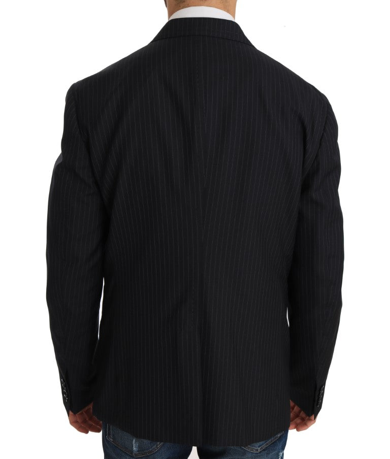 Veste blazer en laine gris à rayures de Dolce & Gabbana, coupe slim, élégante et sophistiquée.