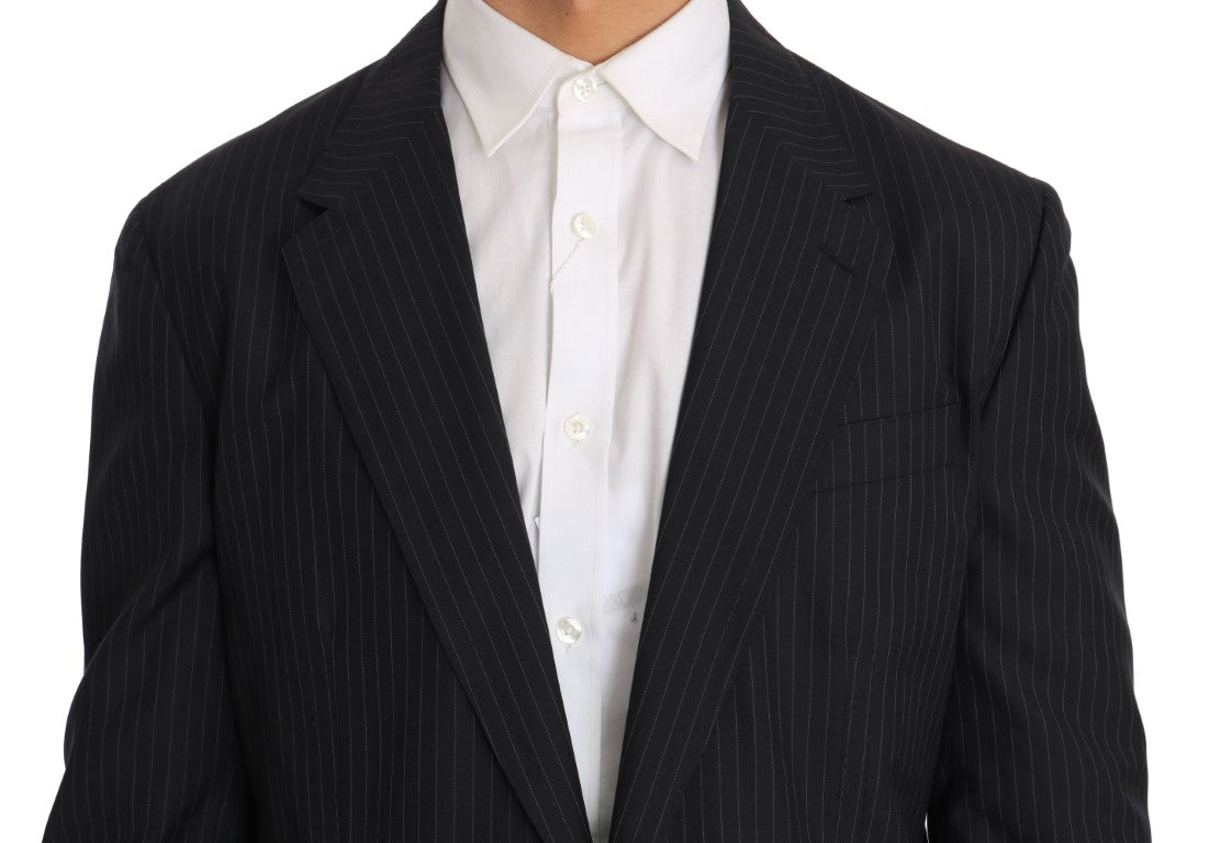 Veste blazer en laine gris à rayures de Dolce & Gabbana, coupe slim, style élégant et sophistiqué.