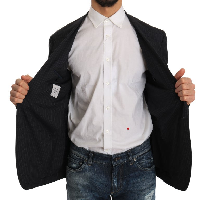 Veste blazer en laine gris rayé de Dolce & Gabbana, coupe slim, style élégant pour homme ou femme.