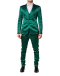 Costume en soie verte Dolce & Gabbana à 3 pièces, costume croisé à boutonnières simples, élégant et sophistiqué.