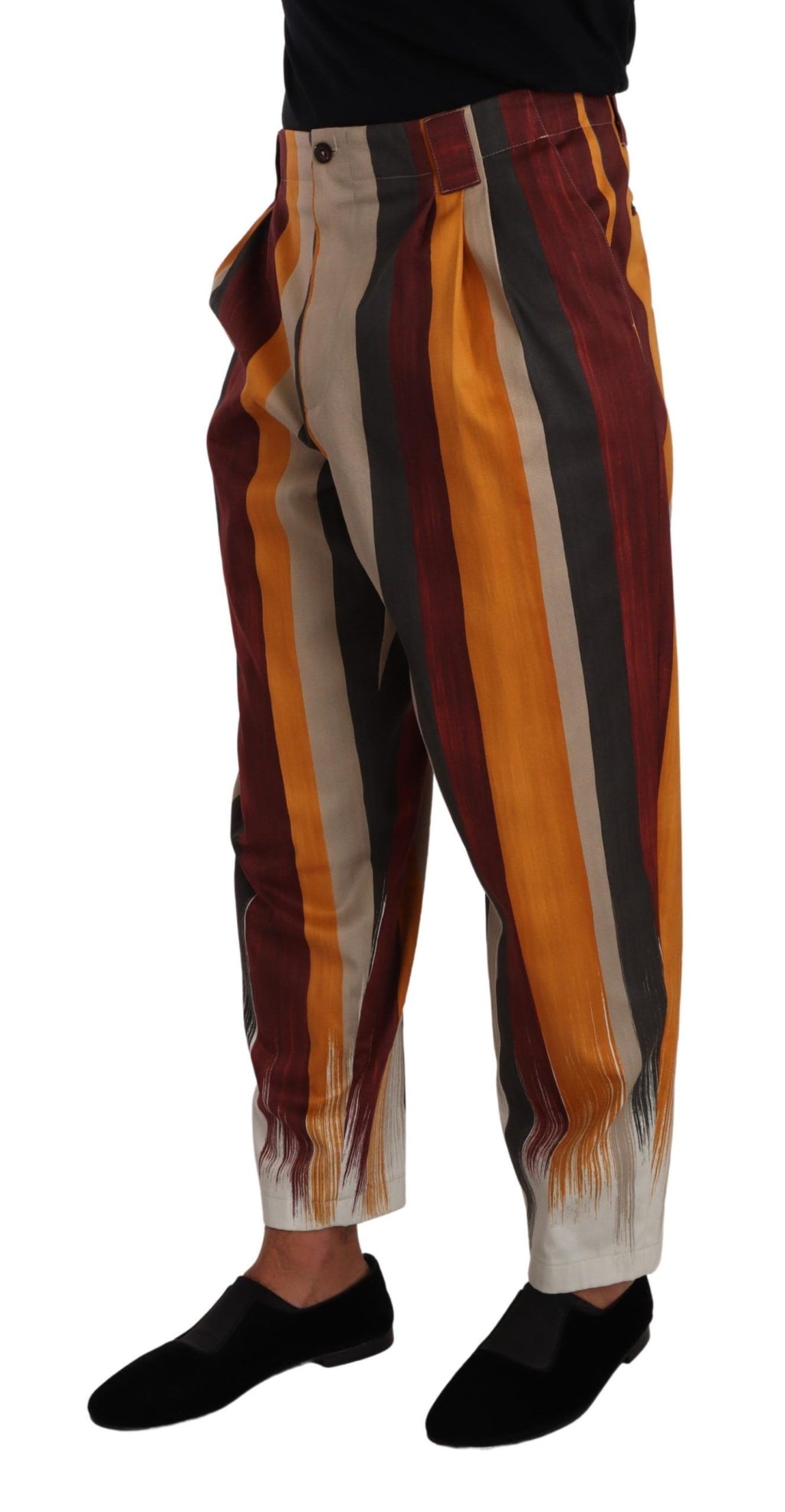 Pantalon tapered en coton à rayures multicolores de Dolce & Gabbana, style tendance et confortable.