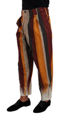 Pantalon tapered en coton à rayures multicolores de Dolce & Gabbana, style tendance et confortable.