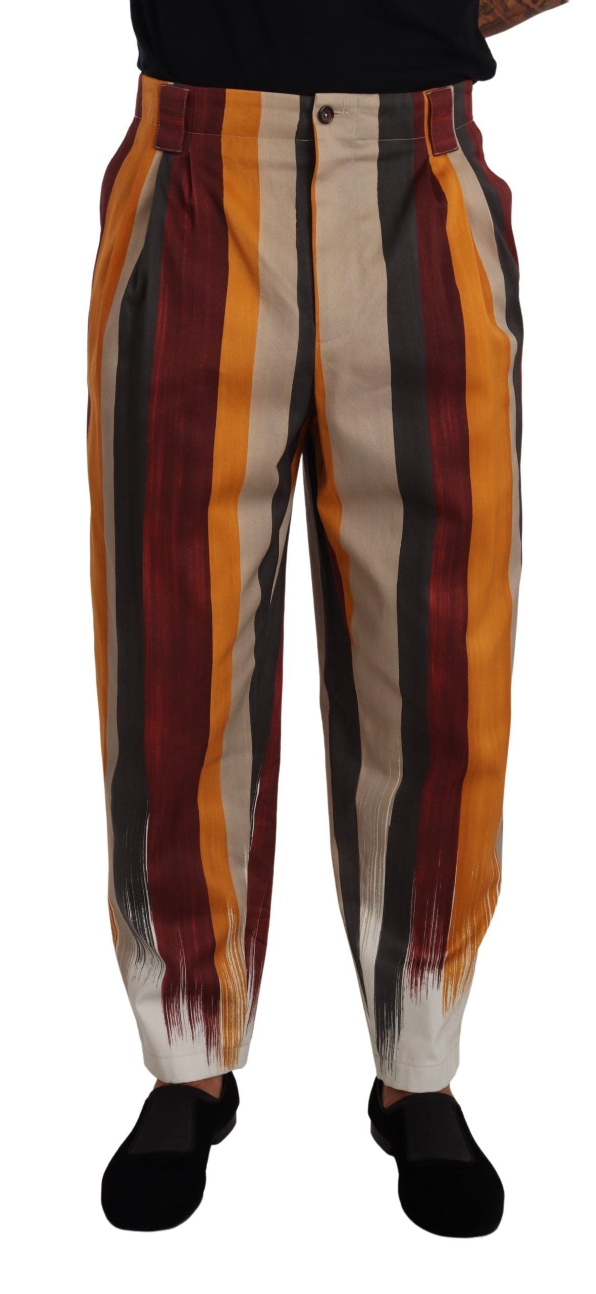 Pantalons en coton à rayures multicolores de coupe tapered par Dolce & Gabbana, style élégant et tendance.