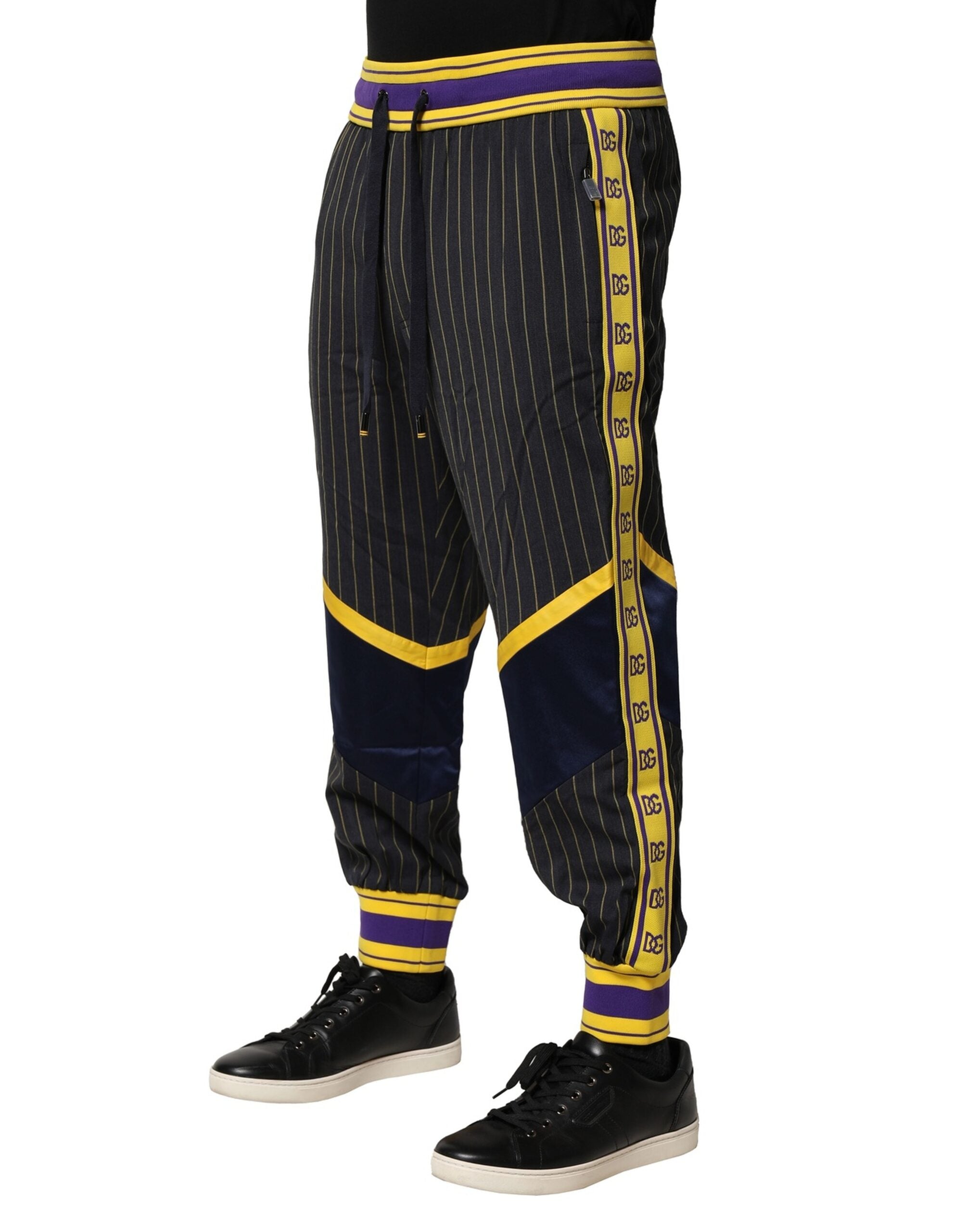 Pantalons jogger en laine à rayures multicolores de Dolce & Gabbana, style décontracté et élégant.