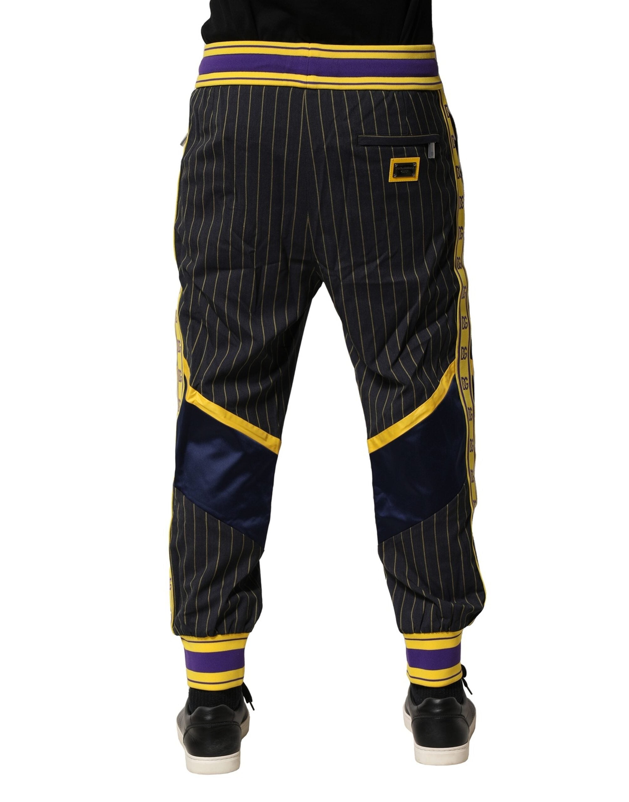 Pantalon jogger en laine à rayures multicolores de Dolce & Gabbana, style décontracté et élégant.