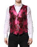 Gilet homme formel en satin rose à fleurs de Dolce & Gabbana, veste élégante avec détails floraux.