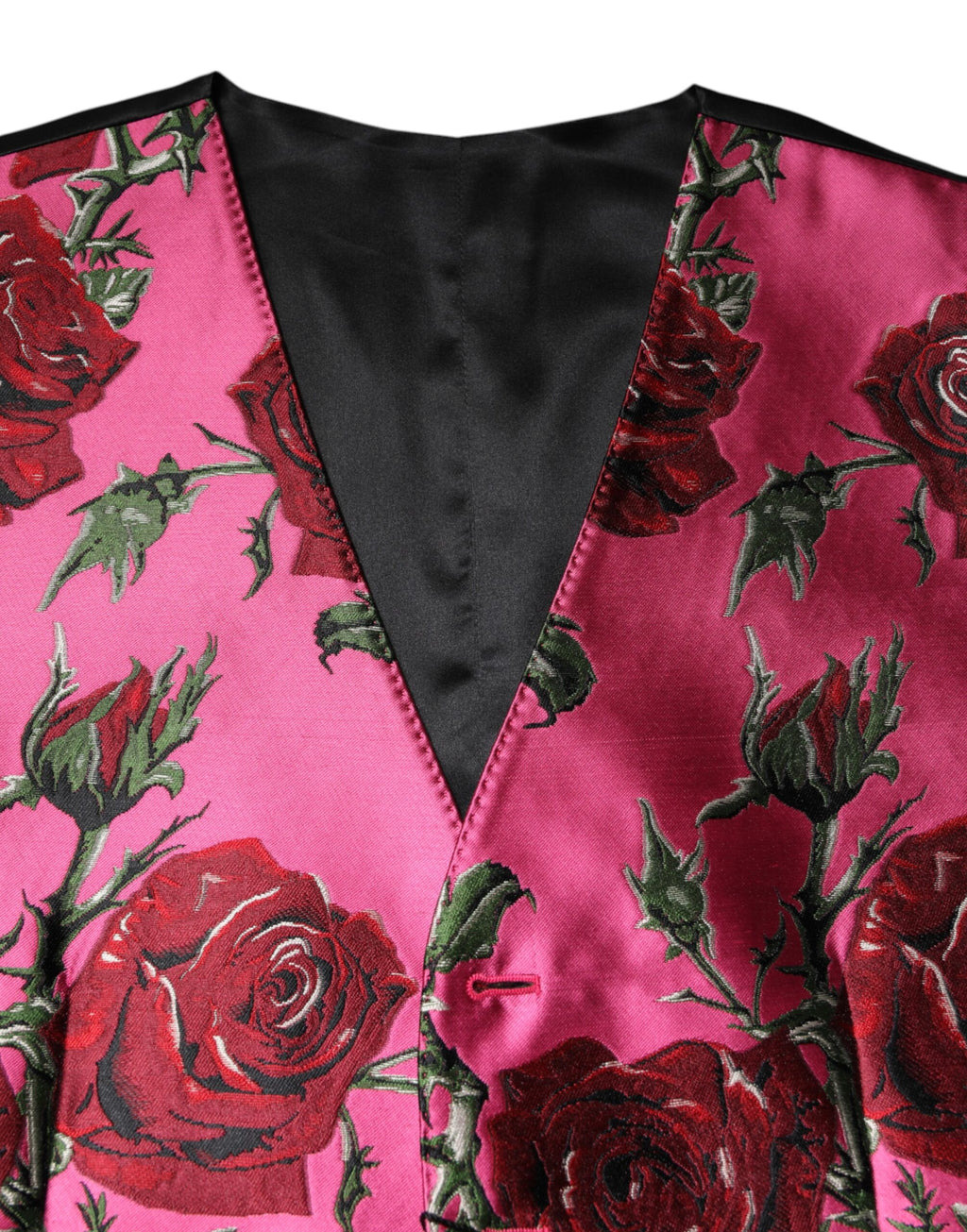 Gilet formel en satin rose à motif floral pour homme de Dolce & Gabbana, veste élégante avec détails sophistiqués.