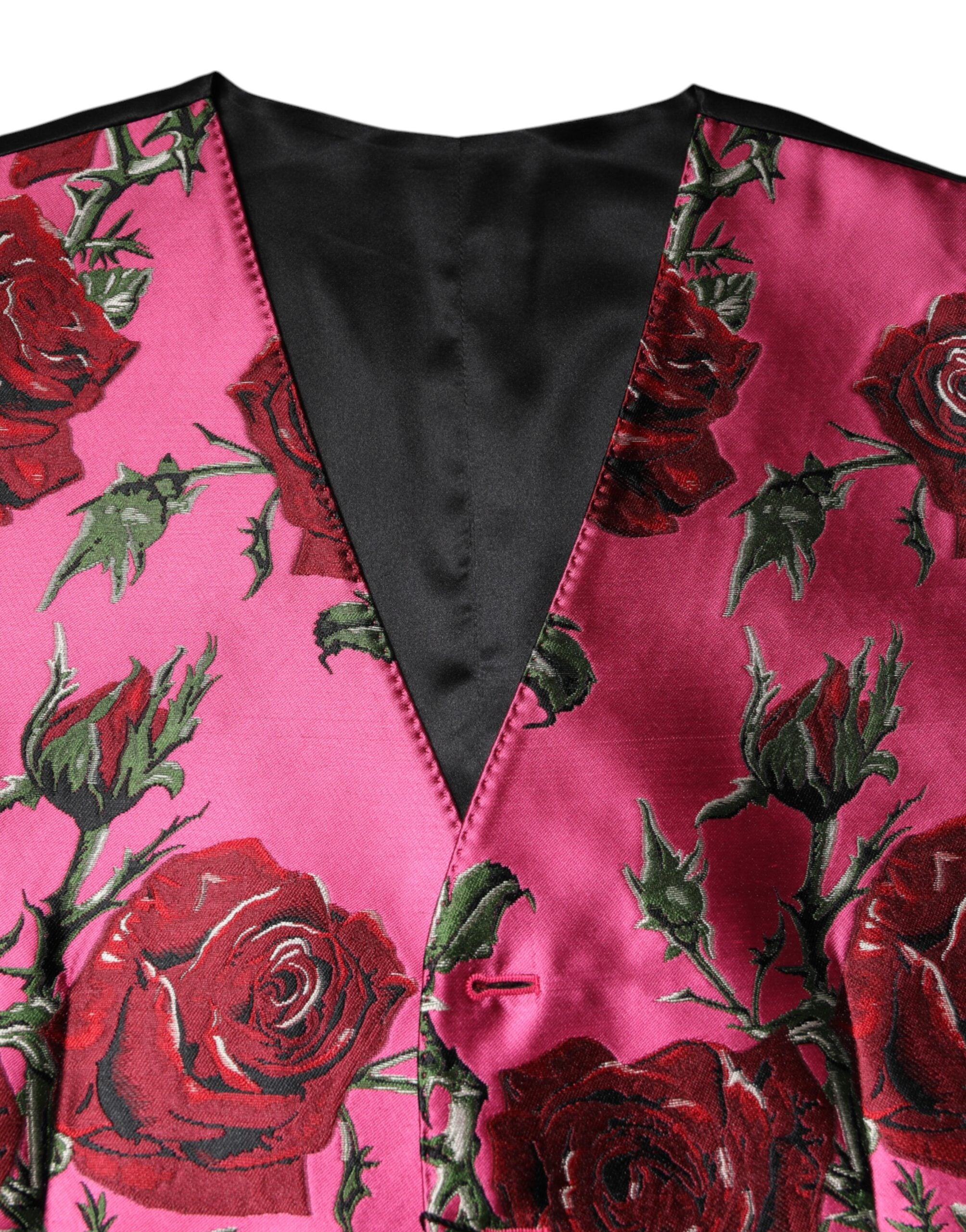 Gilet formel en satin rose à motif floral pour homme de Dolce & Gabbana, veste élégante avec détails sophistiqués.