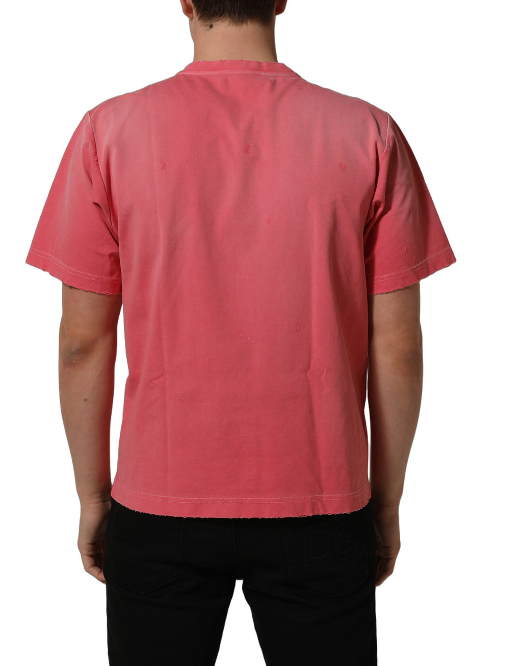 T-shirt rose Dolce & Gabbana Re-Edition à col rond délavé et usé, en coton, pour un look décontracté et tendance.