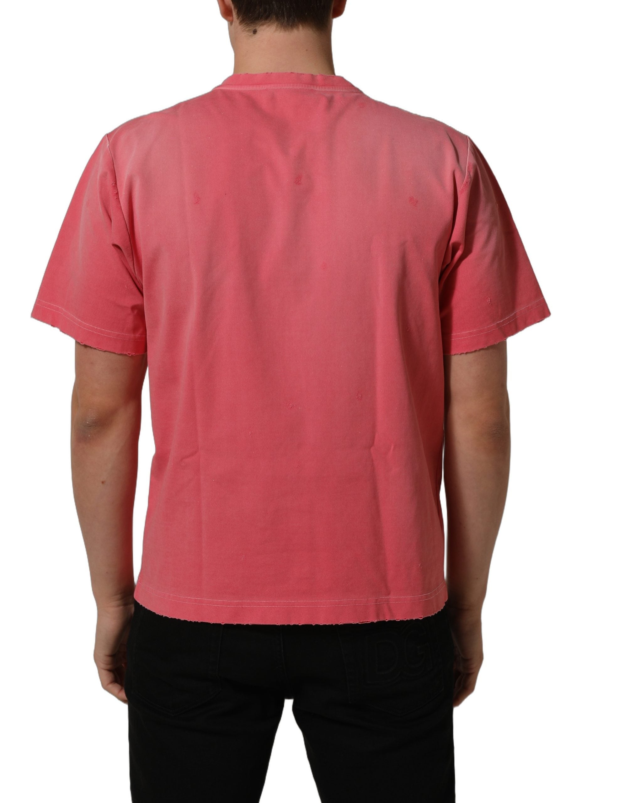 T-shirt rose Dolce & Gabbana Re-Edition à col rond délavé et usé, en coton, pour un look décontracté et tendance.