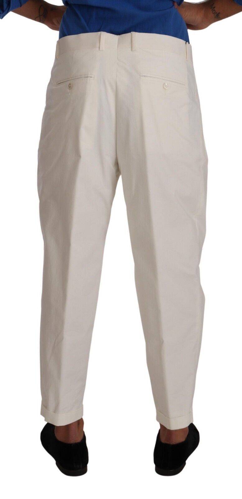 Pantalon homme Dolce & Gabbana en coton blanc, coupe tapered, style pantalon de costume élégant.