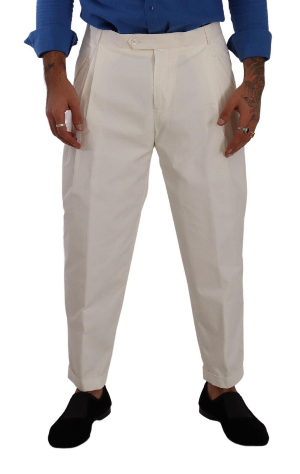 Pantalon homme Dolce & Gabbana en coton blanc, pantalon fuselé élégant, style pantalon de costume pour homme
