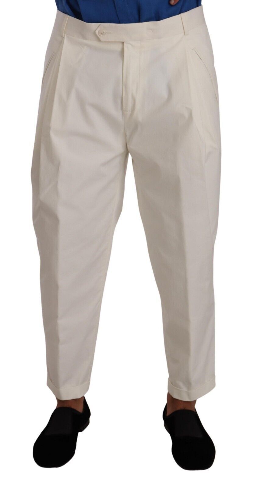 Pantalon homme en coton blanc Dolce & Gabbana, coupe tapered, pantalon de costume élégant pour hommes.