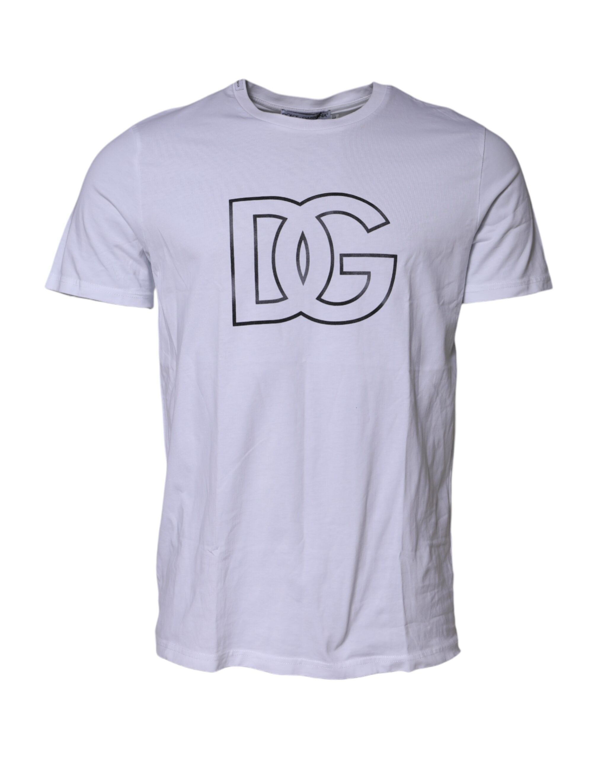T-shirt blanc Dolce & Gabbana à manches courtes avec logo DG imprimé, vue de face.