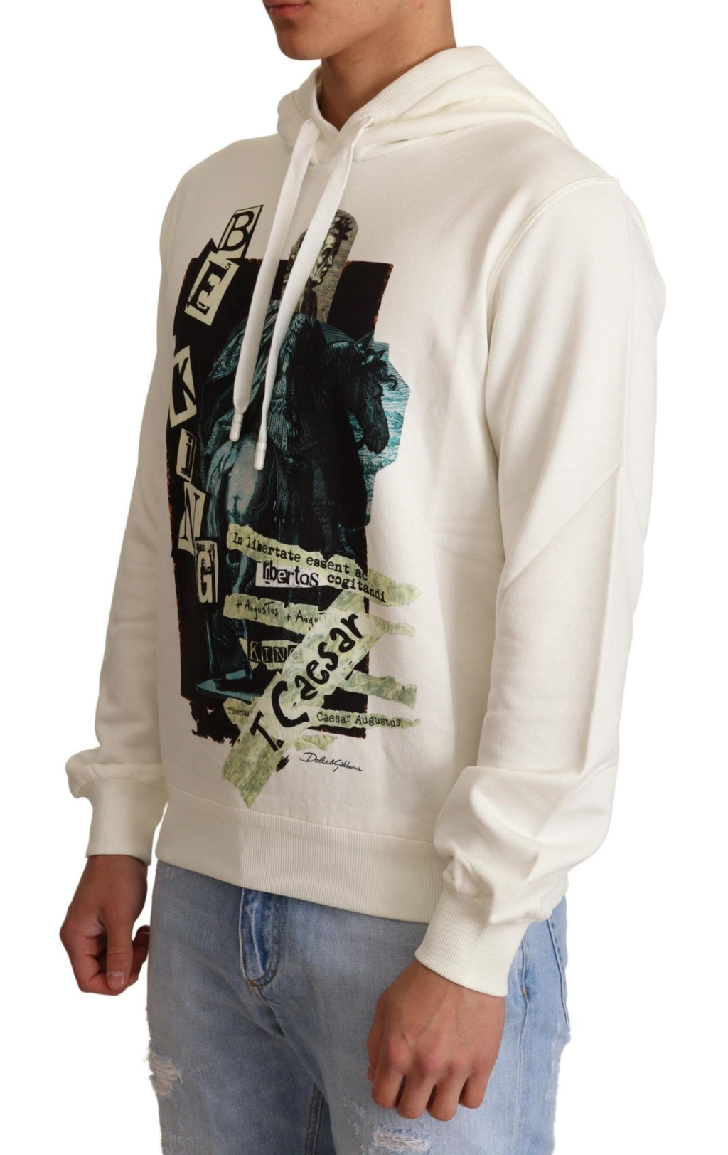 Sweat à capuche blanc Dolce & Gabbana King Ceasar en coton, vue de face avec capuche et logo visible.