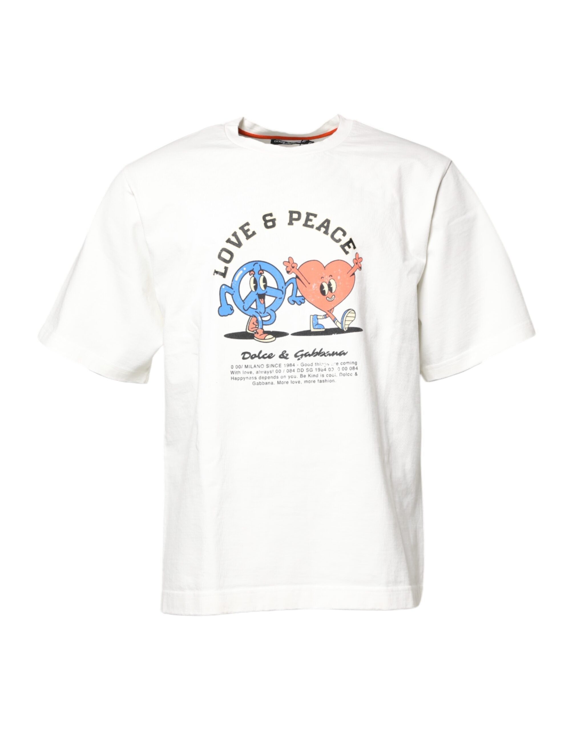T-shirt blanc Dolce & Gabbana LOVE & PEACE avec imprimé, col rond, en coton, vue de face.